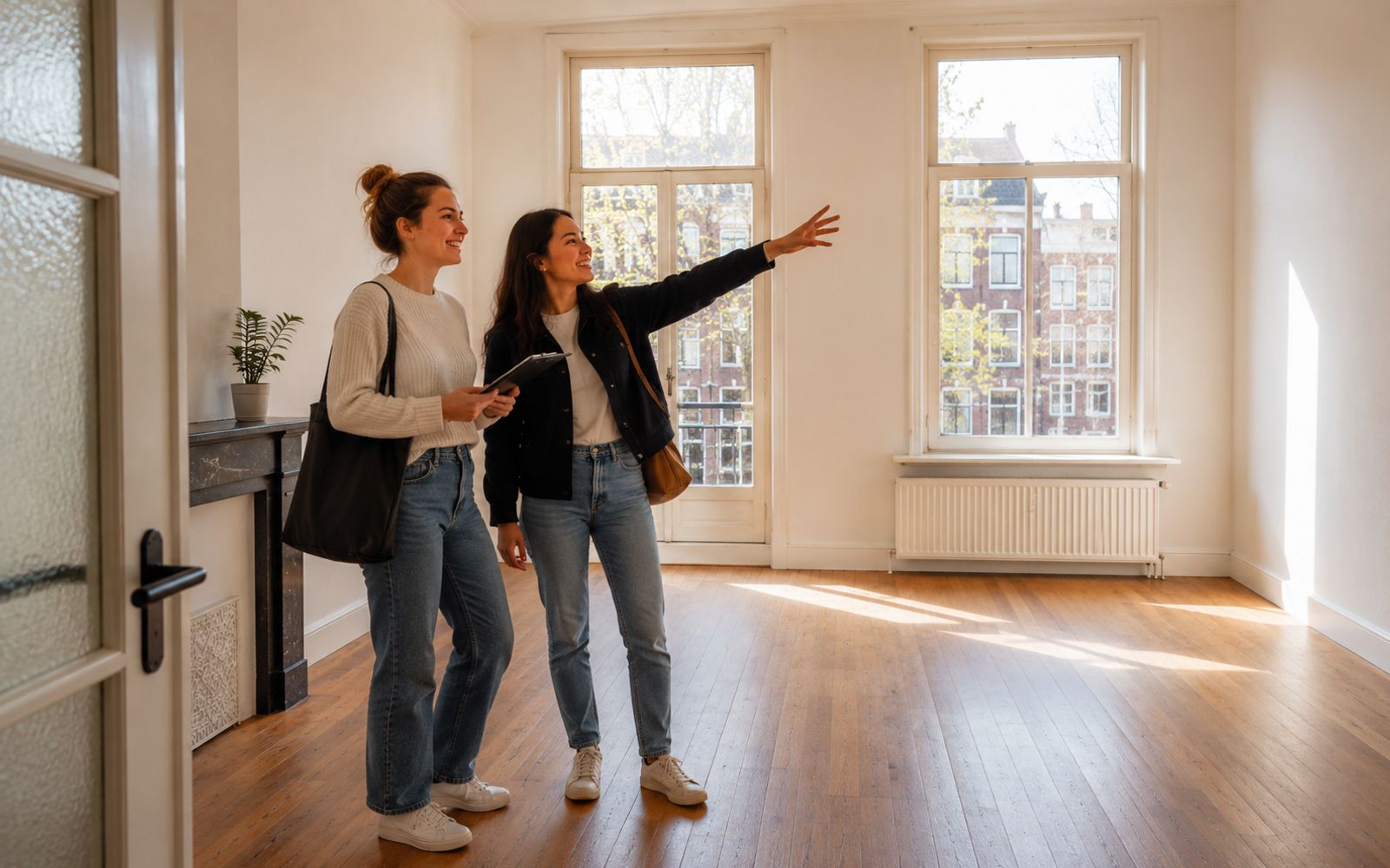 Two friends at an apartment viewing